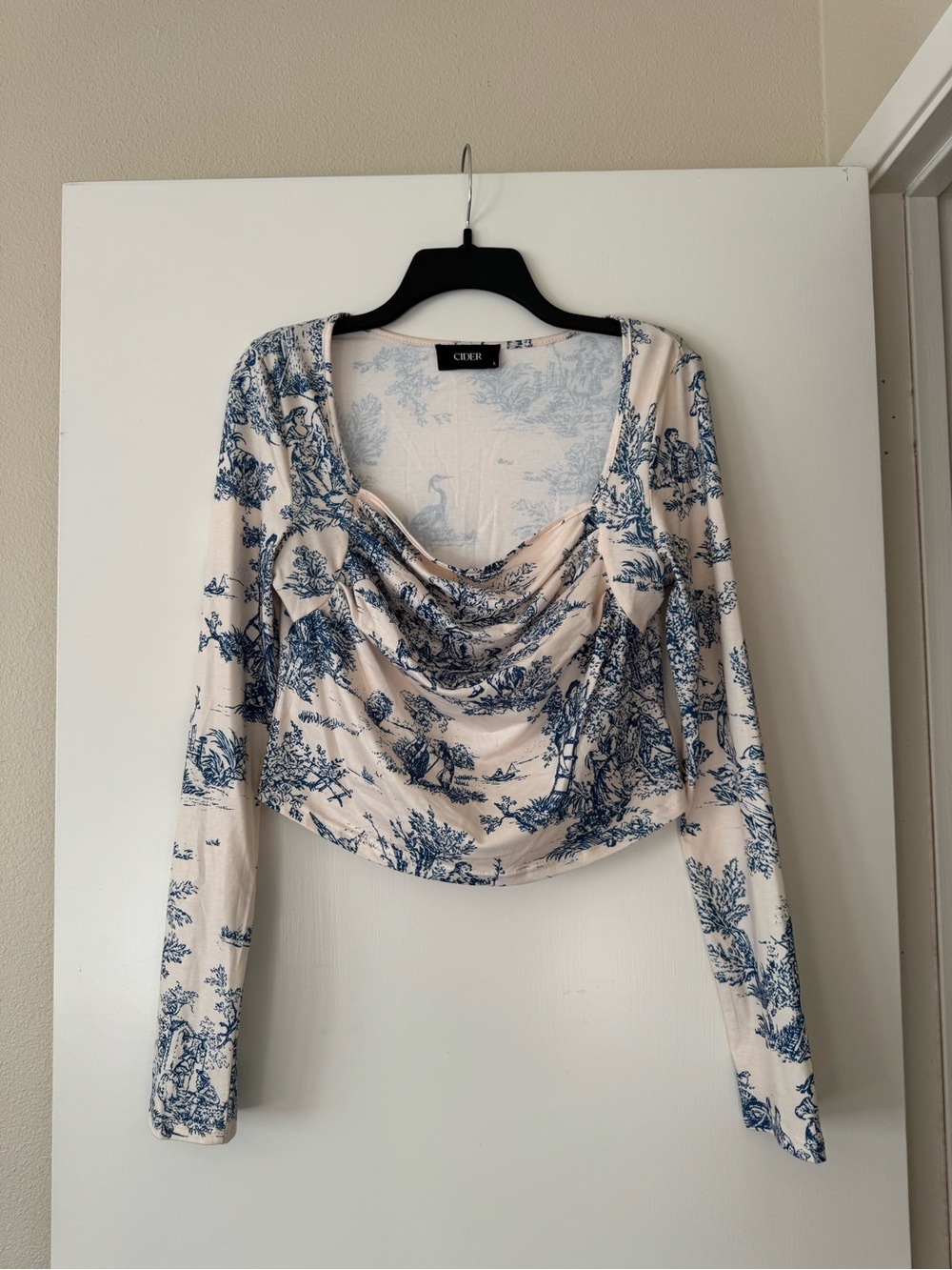 Blue Toile Long-Sleeve Top